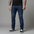 The Warden Riding Jean in blue — 45 degree detail