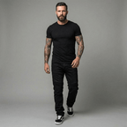 The Warden Riding Jean in black — front, full silhouette