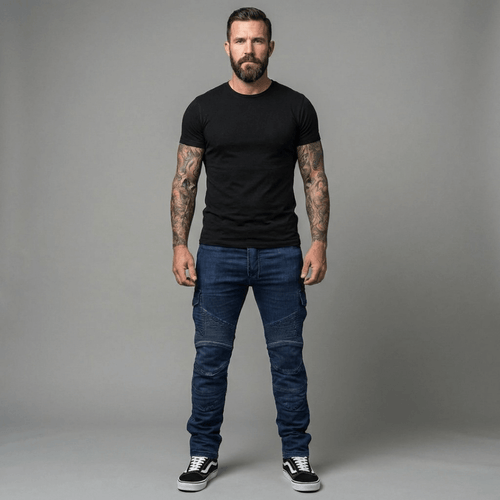 The Warden Riding Jean in blue — front, full silhouette