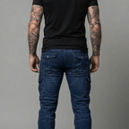 The Warden Riding Jean in blue — back view