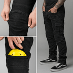 The Warden Riding Jean in black — removable knee armour pocket