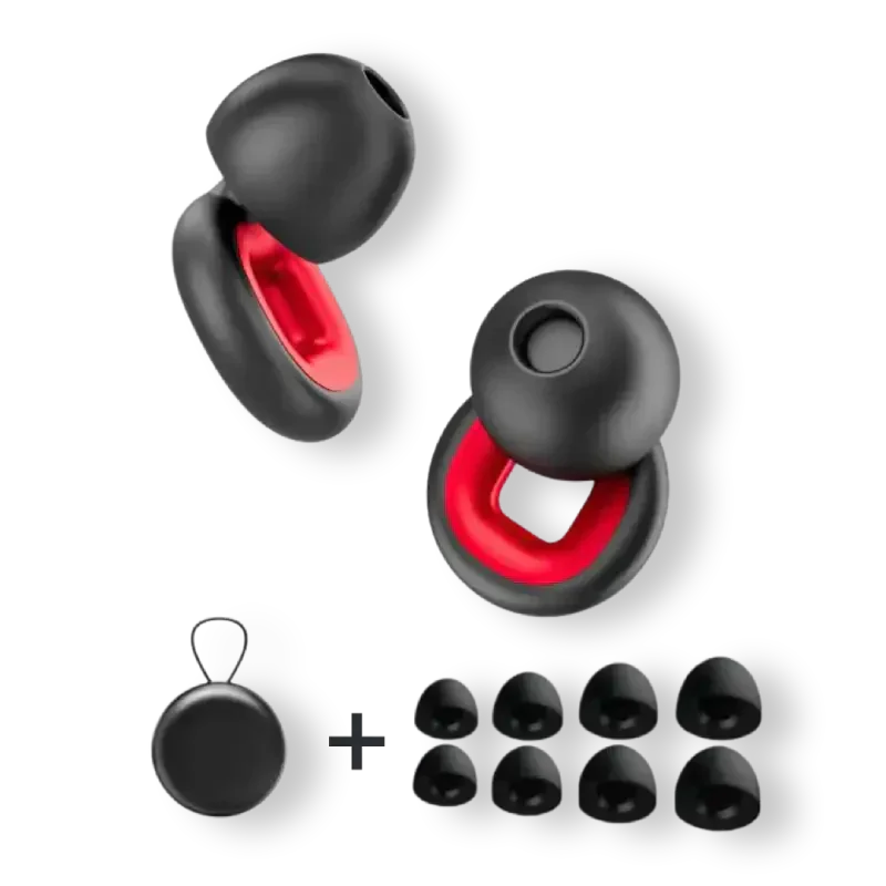 WARDEN moto earplugs in black and red with ear tips and carry case